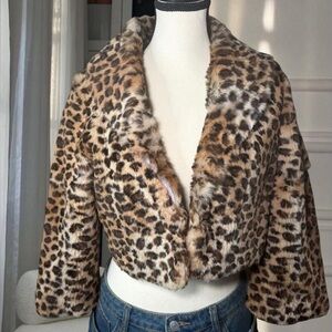 Y2K BEBE Rabbit Fur Bolero Cropped Jacket Leopard Print